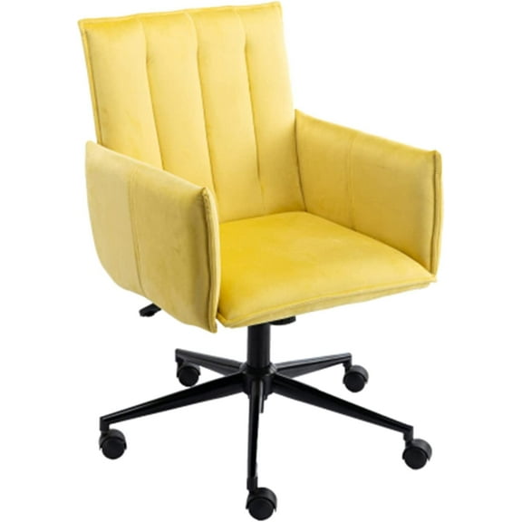 Velvet Home Office Chair Adjustable 360 Rotating upholstered Accent Chair, Chair Office Chair Casual Chair Black feet, Yellow