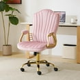 thumbnail image 1 of Velvet Home Office Chair with Gold Arms and Legs, Comfortable Upholstered Tufted Swivel Desk Chair  with Wheels for Girls Women Study Bedroom Living Room, Pink, 1 of 9