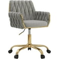 thumbnail image 1 of Velvet Home Office Chair, Modern Height Adjustable Cute Vanity Chair, 360° Swivel Makeup Chair Desk Chair with Golden Base and Hand Woven Backrest for for Bedroom/Study/Vanity(Light Gray), 1 of 18