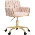 thumbnail image 1 of Velvet Home Office Chair, Modern Height Adjustable Cute Vanity Chair, 360° Swivel Makeup Chair with Golden Base and Hand Woven Backrest for for Bedroom/Study/Vanity(Light Pink), 1 of 16