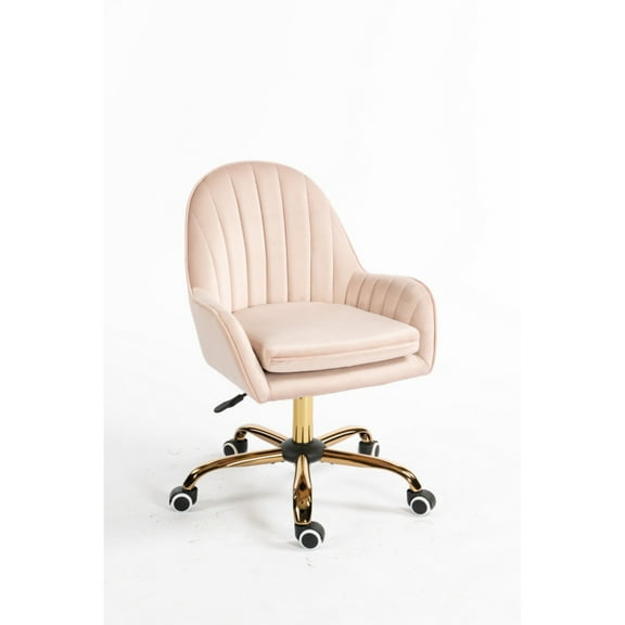 Velvet Home Office Chair with Wheels - Adjustable Height Swivel Chair with Gold Metal Base