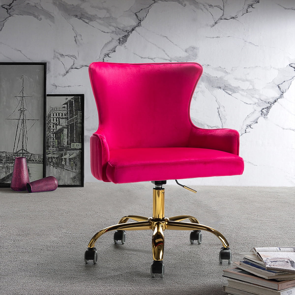 Velvet Home Office Chair with wheels, Modern Height Adjustable 360 ...