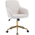 thumbnail image 1 of Velvet Home Office Chairs with Gold Base Upholstered Tufted Modern Height Adjustable 360 Degree Swivel Desk Chairs with Wheels, Vanity Chairs for Living Room, Bedroom,Study Room (Cream), 1 of 9