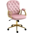 thumbnail image 1 of Velvet Home Office Desk Chair Comfy with Gold Legs and Arms, Comfortable Makeup Vanity Chair with Back and Wheels, Button Tufted Armchair Swivel Rolling Study Chair for Girls Women,Pink, 1 of 10