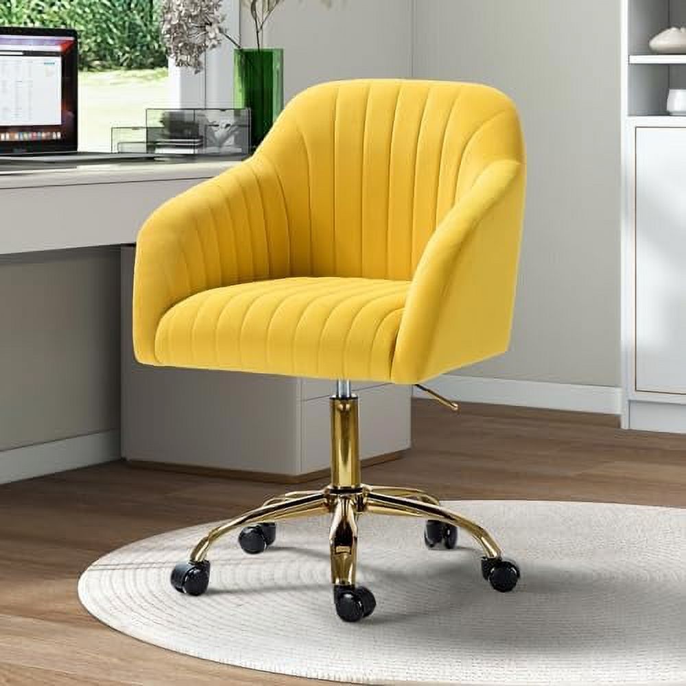Velvet Home Office Desk Chair with Gold Base & Channel Back Upholstered