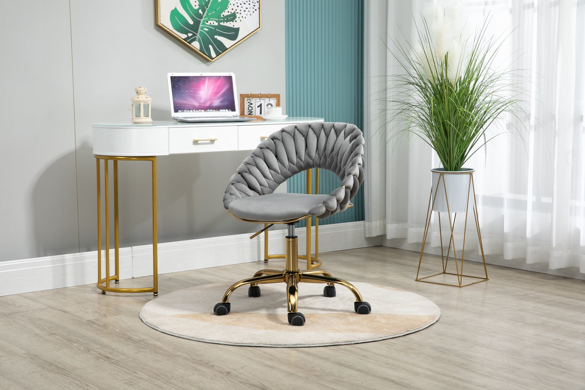 Velvet Home Office Desk Chair, Modern Swivel Accent Vanity Chair with ...
