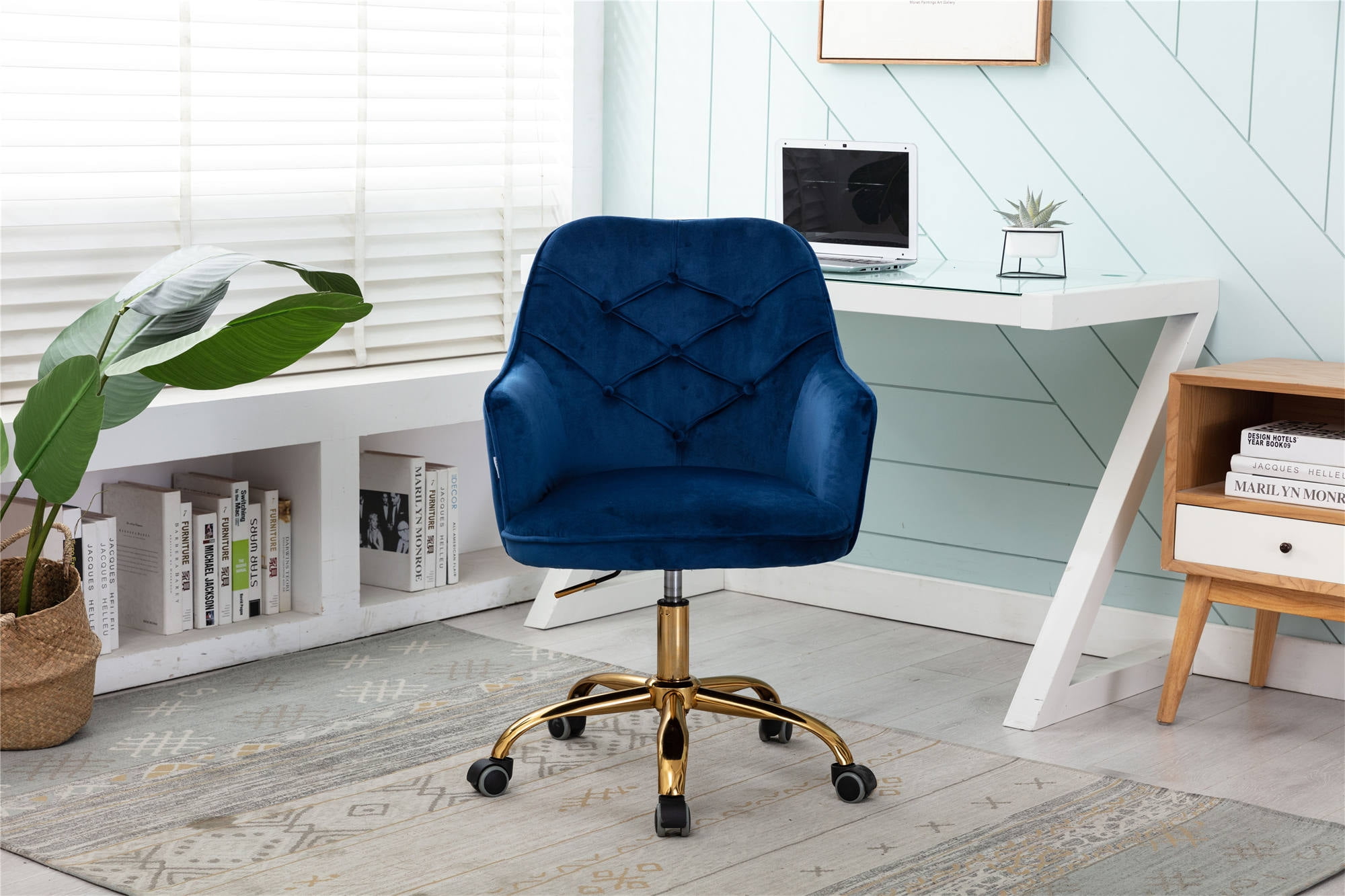 Alex Velvet Task Home Office Desk Chair Tufted Padded Adjustable Swivel