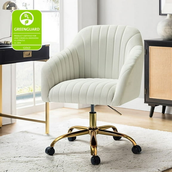 Velvet Home Office Desk Chair Rolling Vanity Armchair Computer Swivel Chairs Adjustable Adult Ivory