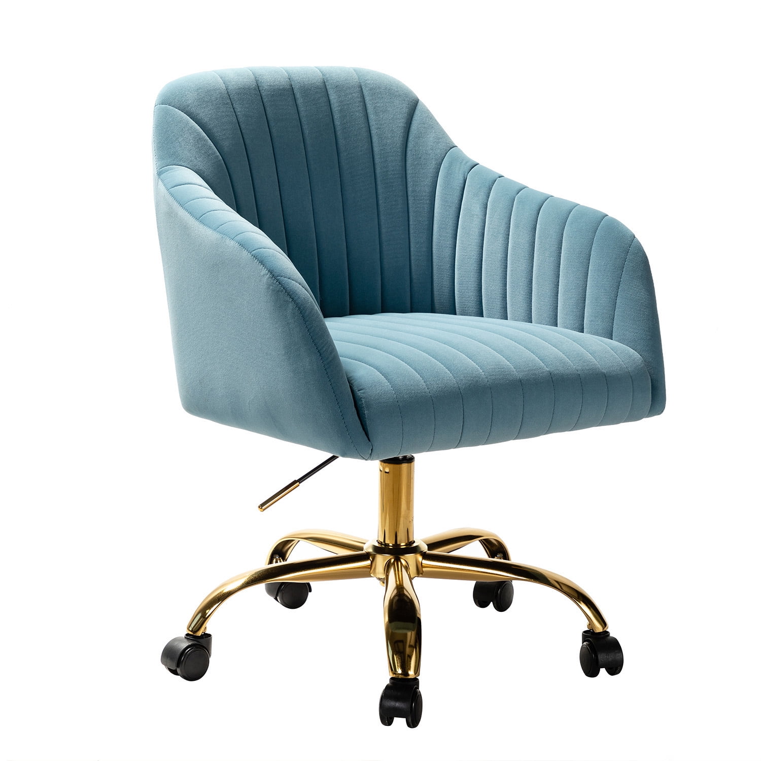 Blue Velvet Adjustable Swivel Task Chair with Gold Metal Base