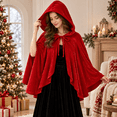 thumbnail image 1 of Velvet Hooded Cape for Women, Ruffle Trim Short Hooded Cloak with Ribbon Tie, Fairytale Halloween Christmas Cosplay Costume Party Cape, 1 of 3
