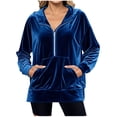 thumbnail image 1 of Velvet Hoodies for Women Oversized Long Sleeve Sweatshirts Casual Plus Size Half Zipper Hooded Sweatshirt with Pockets Fleece Hoodie Solid Color Pullover Tops Blue M, 1 of 5