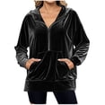 thumbnail image 1 of Velvet Hoodies for Women Oversized Long Sleeve Sweatshirts Casual Plus Size Half Zipper Hooded Sweatshirt with Pockets Fleece Hoodie Solid Color Pullover Tops Black M, 1 of 5