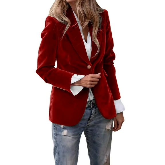 Velvet Jacket for Women Dressy Old Money Jacket Women's Velvet Suit Jacket Casual Office Work Long Sleeve Butto Women's Velvet Suit Jackets Button Up Fall Winter Outerwear Work Coats 2025（L）