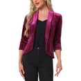 thumbnail image 1 of INSPIRE CHIC Valentine's Day Velvet Jackets for Women's 3/4 Sleeve Open Front Velvet Cardigan L Purple Red, 1 of 6