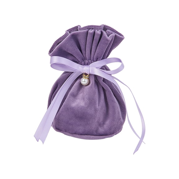 Velvet Jewelry Bags with Drawstring Plastic Imitation Pearl Velvet Cloth Gift Pouches Medium Purple 13.2x14x0.4cm