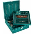 thumbnail image 1 of Velvet Jewelry Box Organizer - 10.5 x 10.5 x 3.5 in, Green - Lockable 2-Tier Travel Jewelry Case & Earring Storage - Removable Tray & Built-In Necklace Organizer, 1 of 9