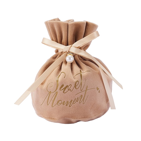 Velvet Jewelry Drawstring Gift Bags Wedding Favor Candy Bags with Beads Saddle Brown 14.2x15x0.3cm