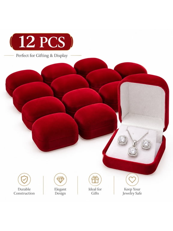 Velvet Jewelry Gift Boxes, 12 Pcs Necklace Pendant Organizer, Curved Bracelet Storage Case, Luxury Packaging for Retail, Anniversaries, Parties