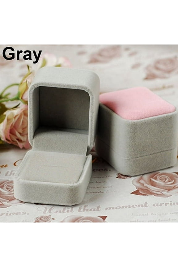 Velvet Jewelry Necklace Ring Earring Display Storage Organizer Box Case Gift Box Gray Velvet