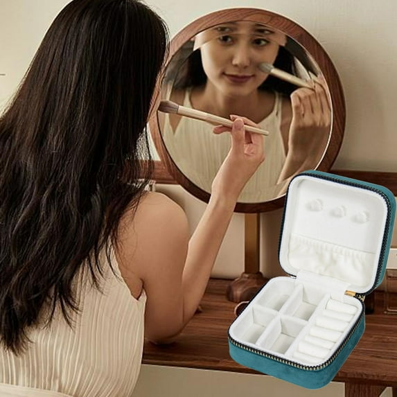 Velvet Jewelry Organizers for Women Girls, Travel Jewelry Cases with Zippers, Polyester Small Jewelry Storage Bags Gift for Birthday Valentine's Day, 3.9"x3.9"x2", 1 Pack, Blue