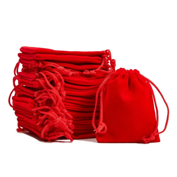 Velvet Jewelry Pouch Drawstring Bags for Gifts (2.7 x 3.5 In, Red, 50