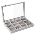 thumbnail image 1 of Velvet Jewelry Tray,24 Grid Jewelry Organizer with Clear Lid,Earring Holder Organizer with Clasp,Drawer Insert Rings Pendants Brooches,13.8 x 9.5 x 2 Inches,Gift for Women Girls(Black), 1 of 6