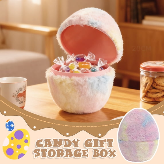 Velvet Jumbo Easter Eggs, Pastel Rainbow Easter Fluffy Egg Storage Box, Fillable Plastic Giant Egg for Easters Egg Hunt, Candy Treats, Basket Stuffers, Party Supplies, Holiday Decoration - 8.27 inch
