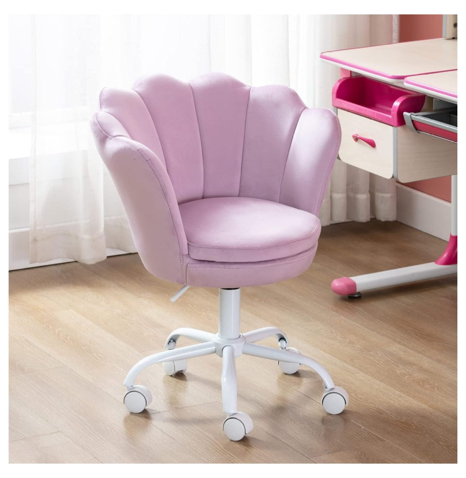 Velvet Kids Desk Chair, Cute Adjustable Task Chair Swivel Vanity Chair Child Computer Chair for