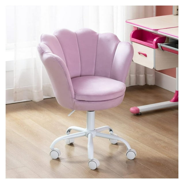 Velvet Kids Desk Chair, Cute Adjustable Task Chair Swivel Vanity Chair