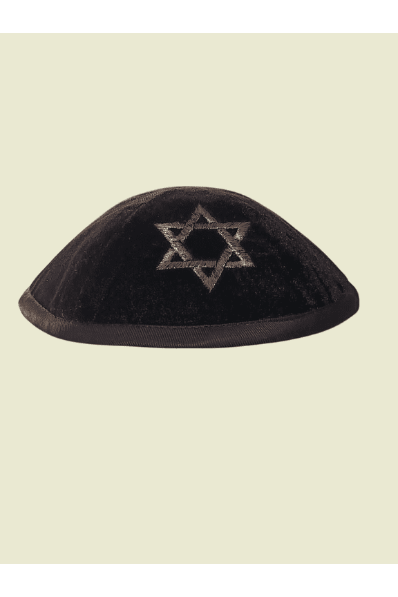 Velvet Kippah with Silver Lines embroidery Yarmulke Jewish Yamaka Kippa Israel Cap Judaica 16 cm
