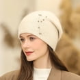 thumbnail image 1 of Velvet Knitted Pullover Cap for Women, Double Layer Warm Pile Lined Beanie, Thermal Winter Skull Cap for Cold Weather, Cozy Slouchy Hat for Outdoor Travel and Daily Wear - Beige, 1 of 3
