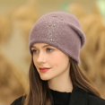 thumbnail image 1 of Velvet Knitted Pullover Cap for Women, Double Layer Warm Pile Lined Beanie, Thermal Winter Skull Cap for Cold Weather, Cozy Slouchy Hat for Outdoor Travel and Daily Wear - Light Violet, 1 of 2