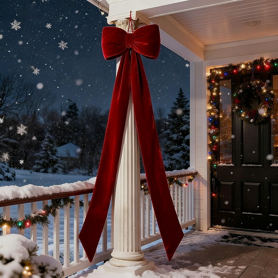 Velvet Large Christmas Bow – 59in Holiday Bow Decoration, Front Door, Cabinet, Tree, Fireplace Christmas Decor, Festive Red Velvet Bow for Christmas