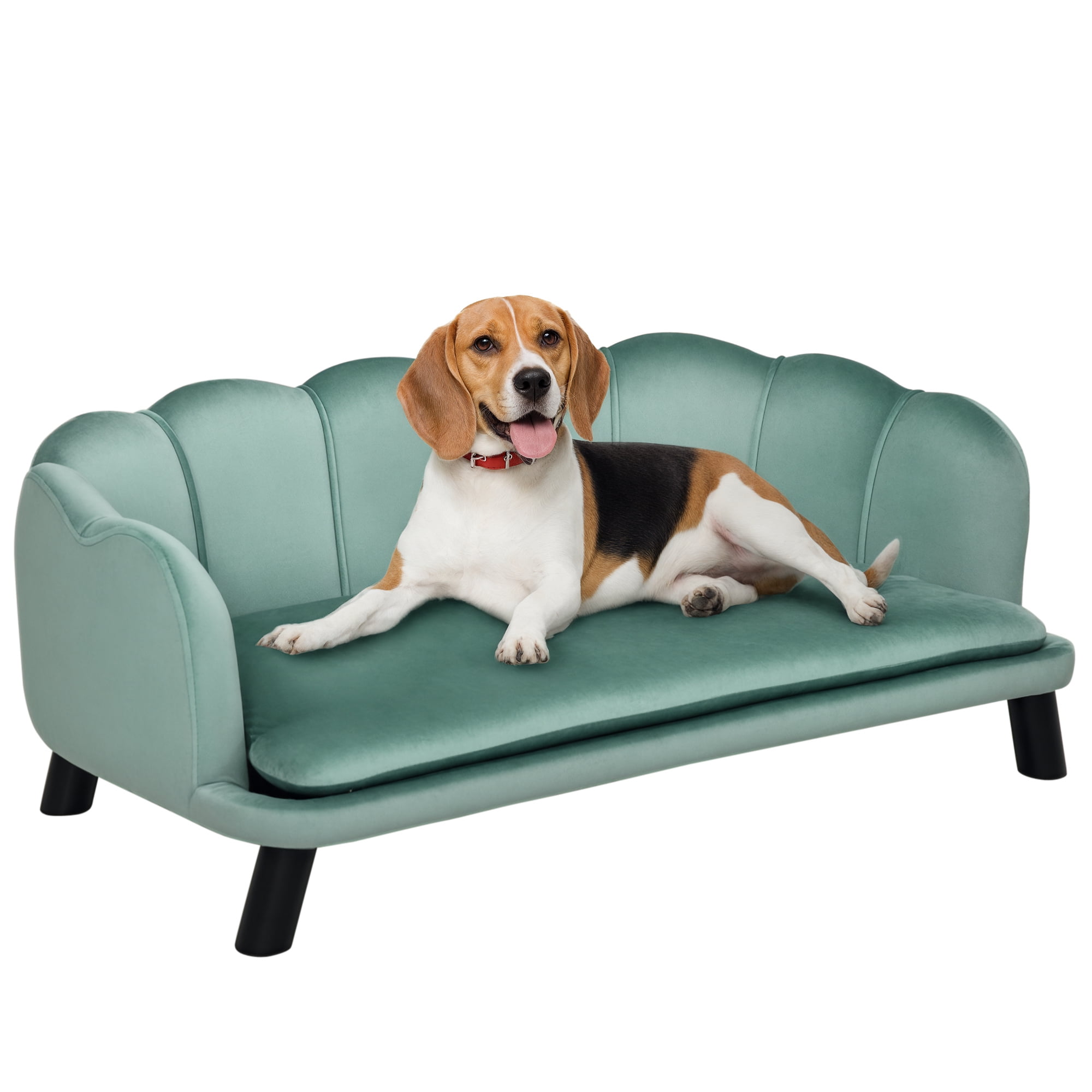 Velvet Large Dog Couch with Foam Cushion, Soft and Cute Dog Bed with Pearl Design, Dog Sofa for Big and Medium Dogs, Green