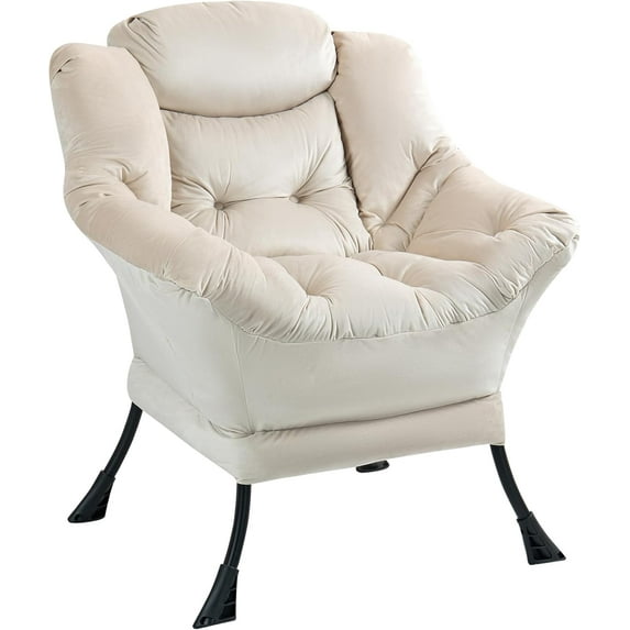 Velvet Large Lazy Chair, Accent Reading Chair, Cozy Lounge Chair with Armrest, Leisure Sofa Chair for Living Room, Bedroom, Dorm, Khaki