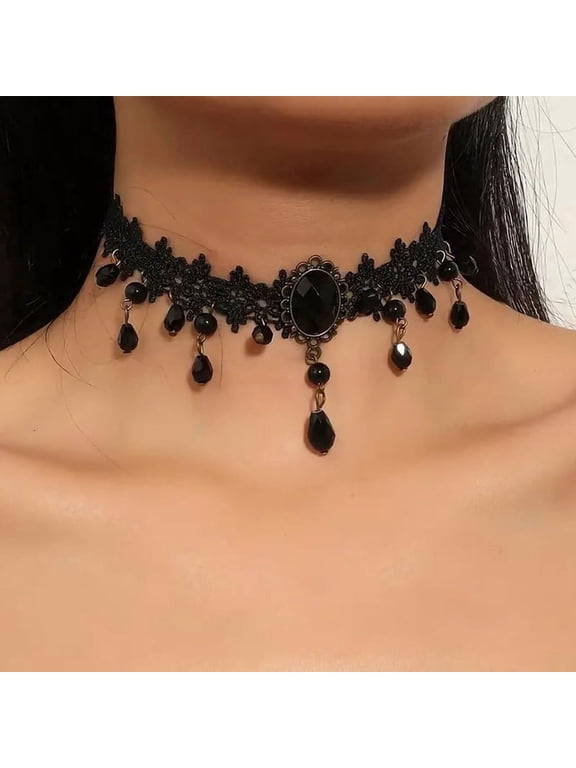 Velvet Leather Lace Choker Necklace for Women Adjustable Layered Black Collar Necklace Trendy Goth Retro Jewelry Gifts