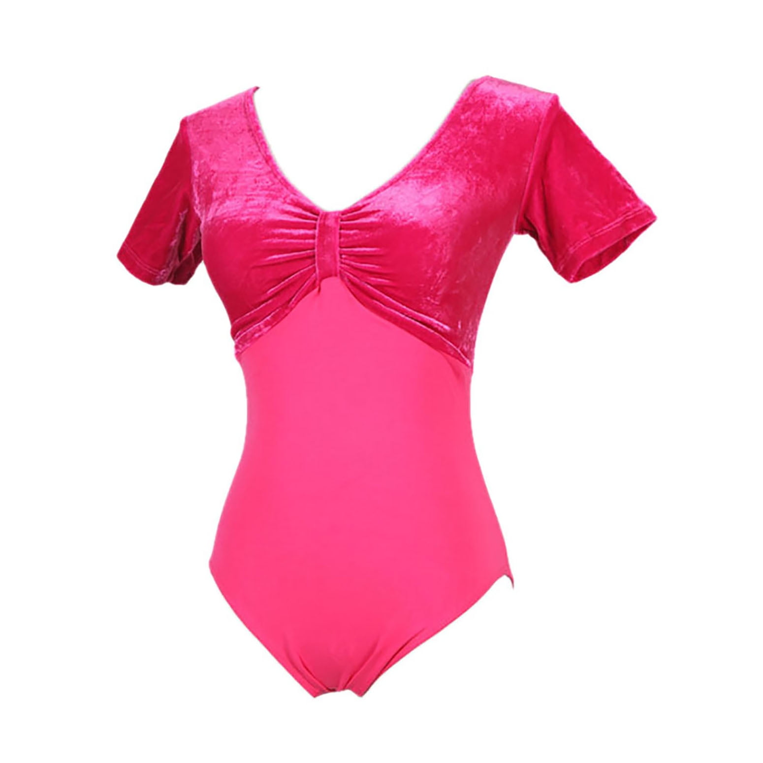 Velvet Leotards Gymnastics Short Sleeve Ladies Adult Womens Bodysuit with A Gathered Bow Design