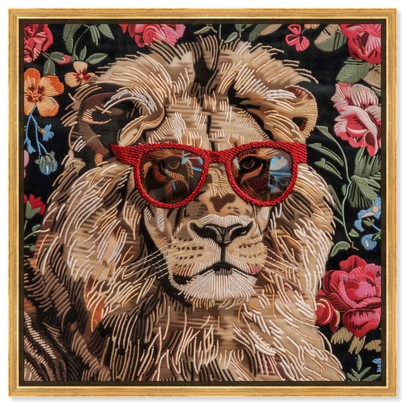 Velvet Lion Canvas Modern Art by Art Remedy, Gold Frame, 16" x 16"