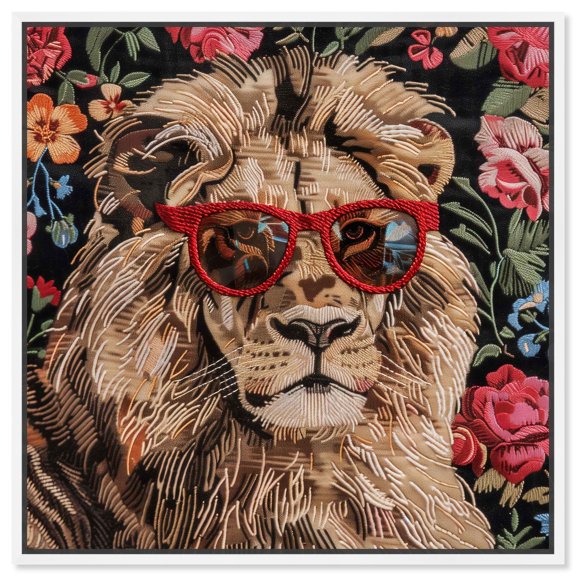 Velvet Lion Canvas Modern Art by Art Remedy, White Frame, 24" x 24"