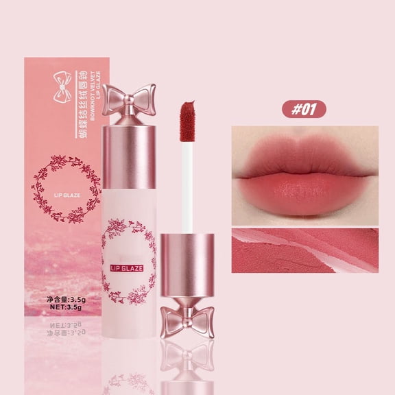 Velvet Lip Tint with Bow Design, Smudge-Proof Matte Lipstick, All-Day Wear, Water-Resistant & Kiss-Proof, Infused with Moisturizers, Non-Drying Velvet Texture