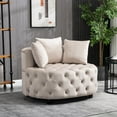 thumbnail image 1 of Velvet Living Room Chair, Button Tufted Accent Chair with 3 Pillows, Modern Upholstered Round Barrel Chair with Solid Wood Legs for Bedroom Living Room, Khaki, 1 of 7