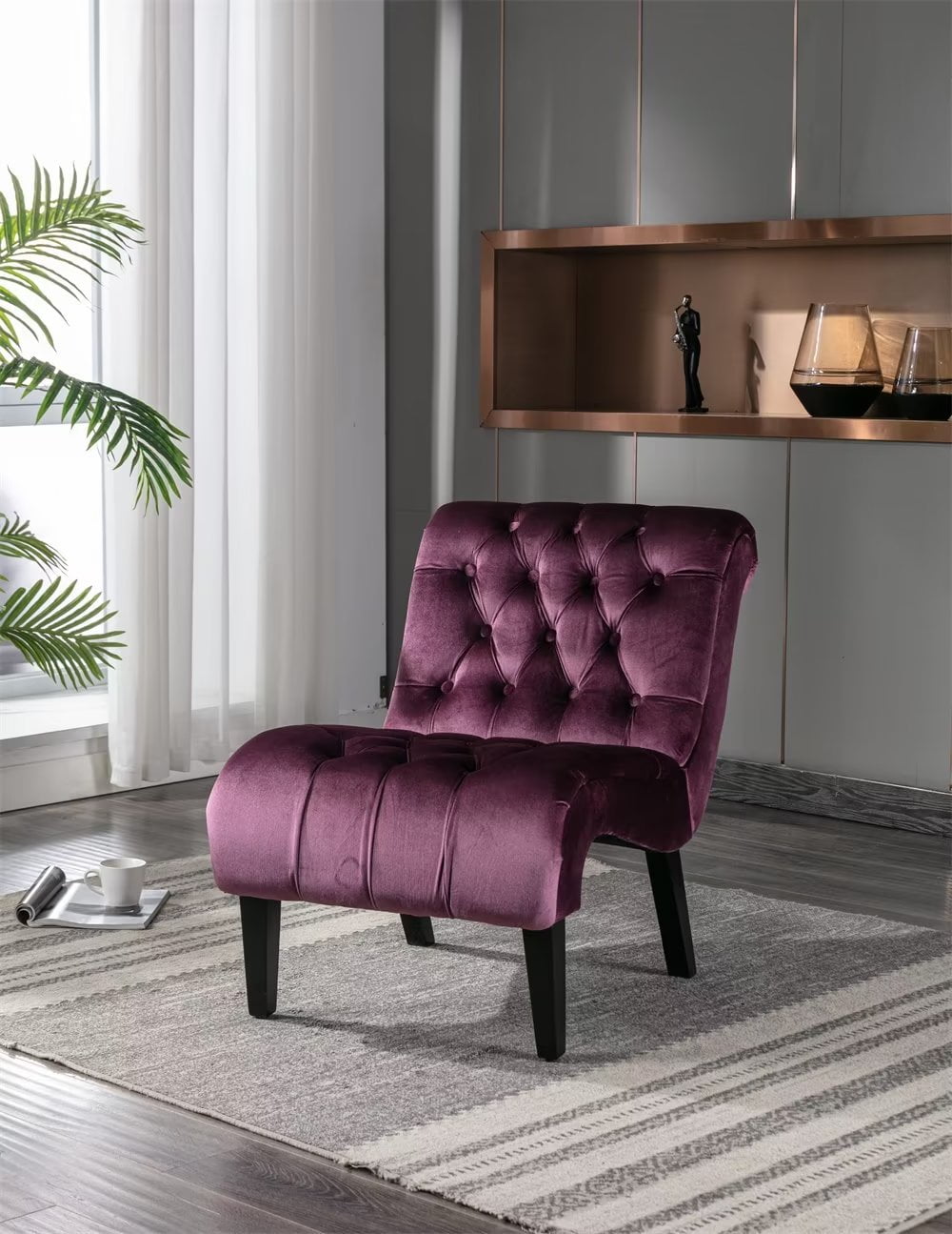 Velvet Living Room Chair, Upholstered Accent Chair with Button Tufted