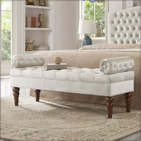 Velvet Long Bed Bench - Upholstered Tufted Button with Solid Wood Frame - for Bedroom, Living Room, or Entryway