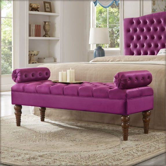 Velvet Long Bed Bench - Upholstered Tufted Button with Solid Wood Frame - for Bedroom, Living Room, or Entryway