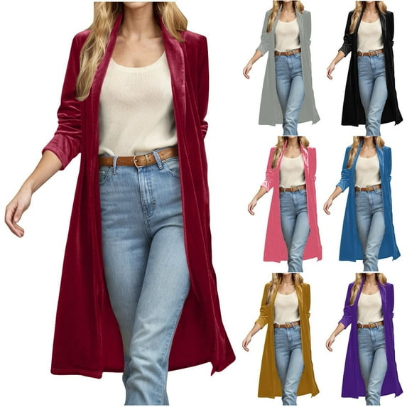Velvet Long Cardigans Women Long Sleeve Casual Open Front Cardigan Lapel Collar Jacket Outwear Velvet Blazers Coat Casual Elegant Velour Blazer Flowy Trench Coat Sweater Formal Winter Outerwear