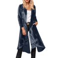 thumbnail image 1 of Velvet Long Open Front Cardigan Coat Elegant Retro High Slit Loose Fit Duster Outerwear With Pockets For Women, 1 of 6
