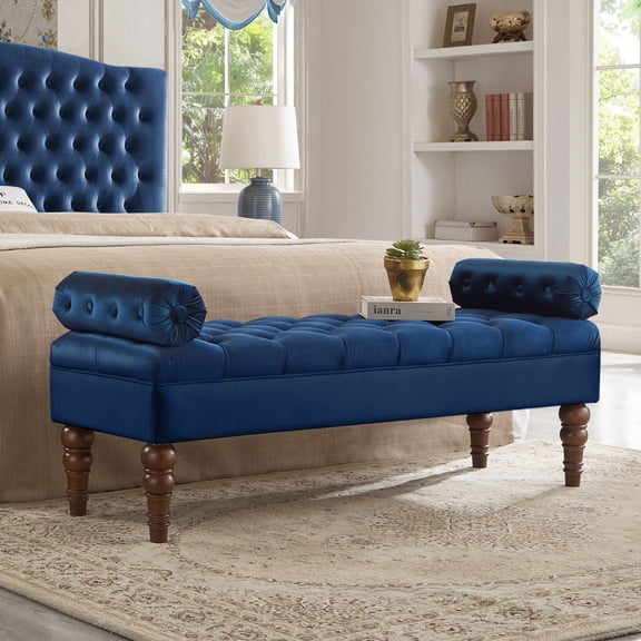 Velvet Long bed Bench for Bedroom,Upholstered Window Bench with Tufted Button,Entryway Bench,Bolster Bench for Living Room