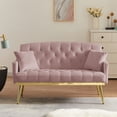 thumbnail image 1 of Velvet Loveseat Sofa, 2 Seater Sofa with 2 Pillows and Tufted Back, Upholstered Accent Sofa with Gold Metal Legs, Modern Small Couch, Arm Sofa for Living Room, Bedroom, Apartment, Pink, 1 of 7