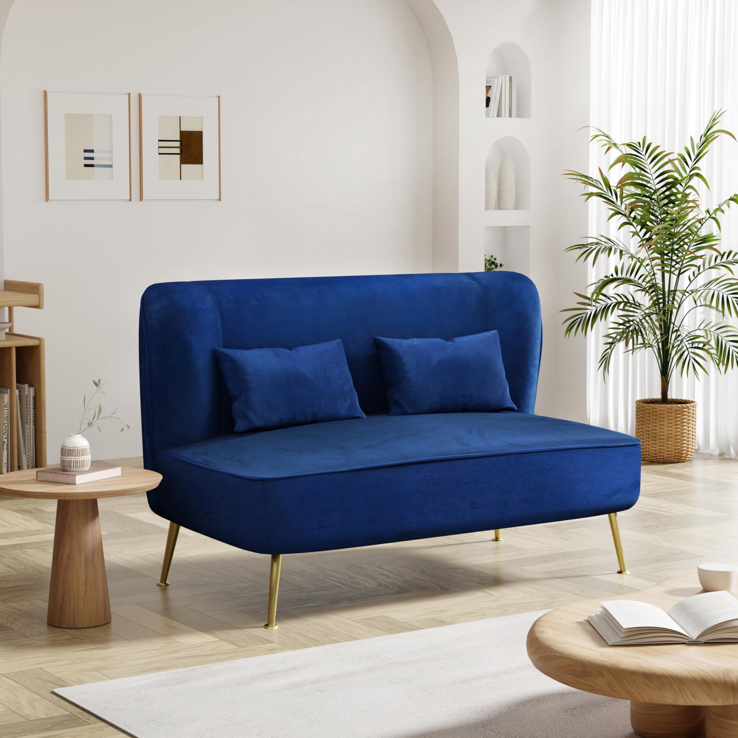 Velvet Loveseat Sofa Modern Upholstered Armless 2-Seater Sofa with 2 ...