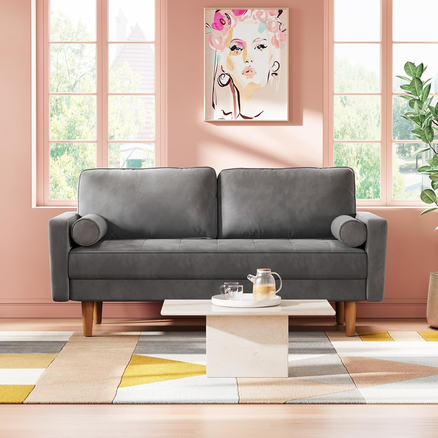 Velvet Loveseat Sofa,Neche 58.56" 2 Seater Modern Upholstered Sofa with